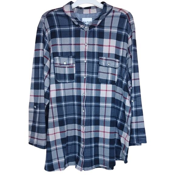 New York Laundry Tops - New York Laundry Flannel Shirt 3X Cream Grey Black Plaid Button Down Cabincore